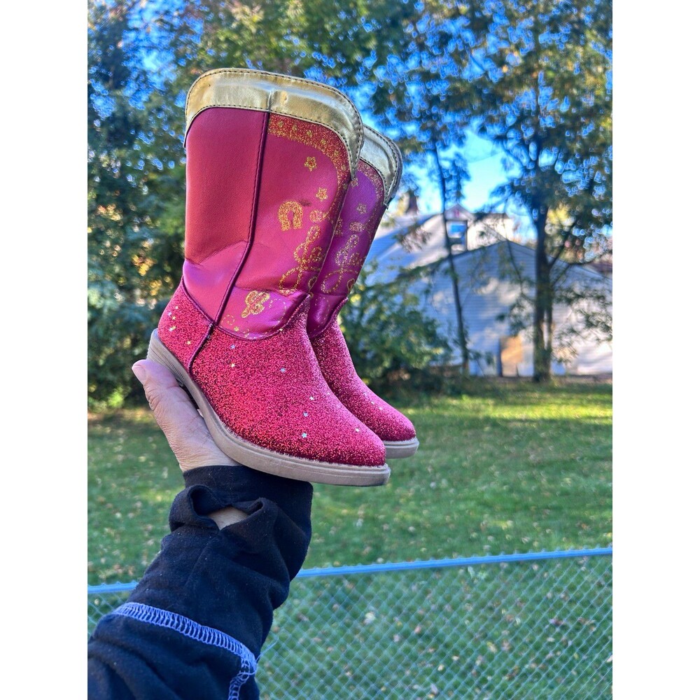 Disney Girls Pink Glitter Cowgirl Western Boots US Size 9/10 Toddler Gold Stars